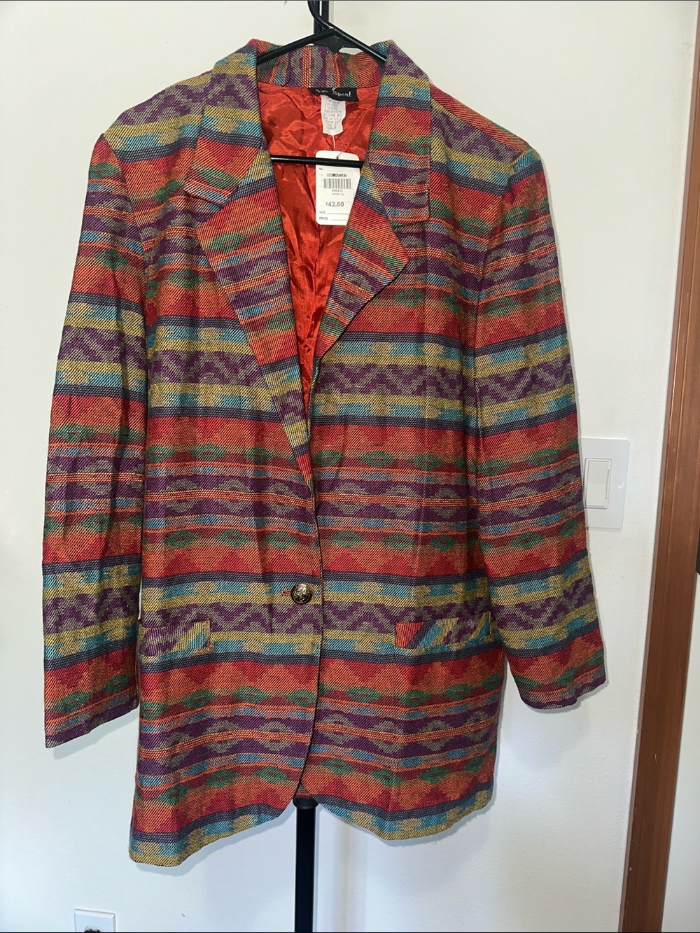 AB Sport VintageMulticolor Patterned Women's Blazer Jacket - Red, Purple & Green